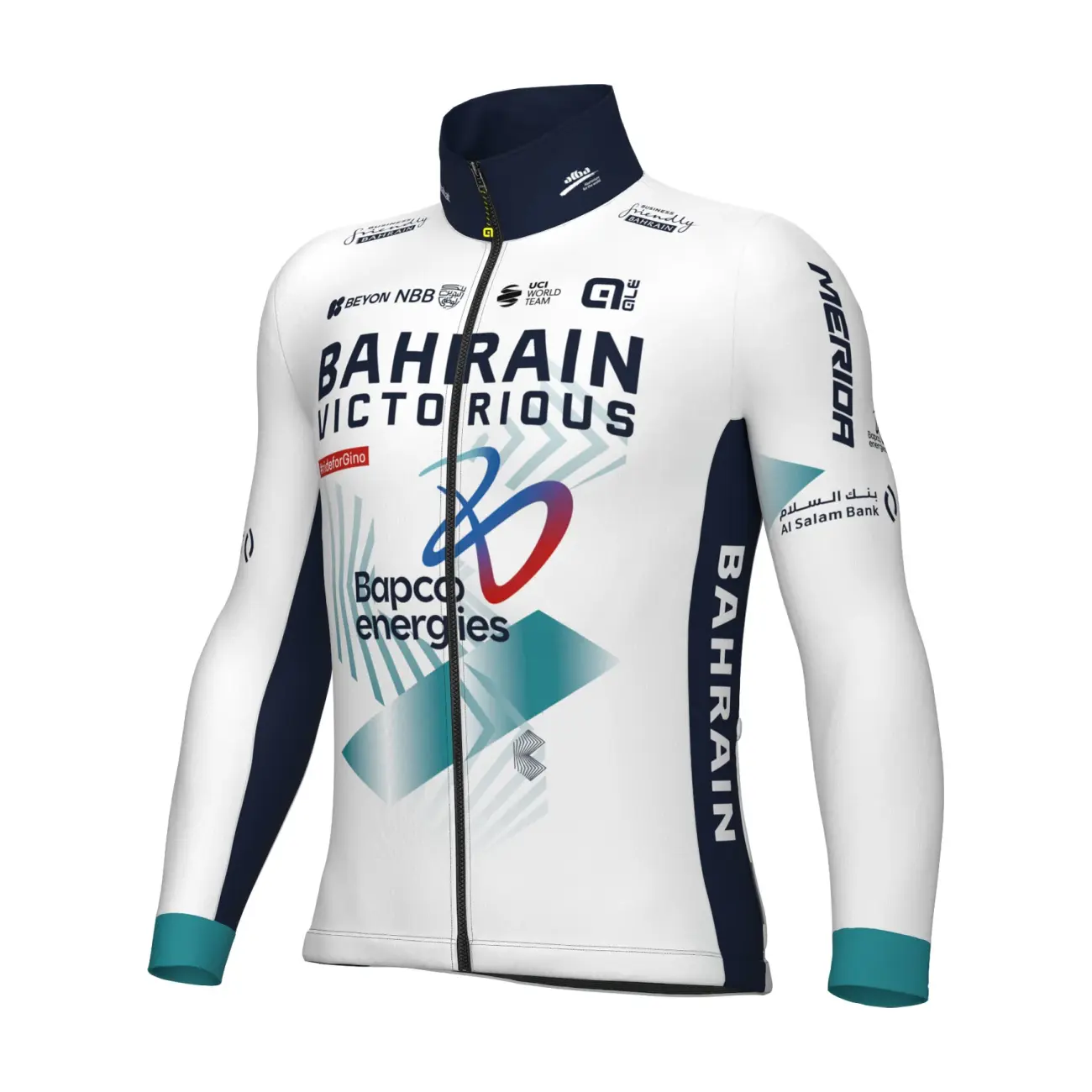 ALÉ Cyklistická zateplená bunda - BAHRAIN VICTORIOUS 2024 - bílá/modrá 3XL