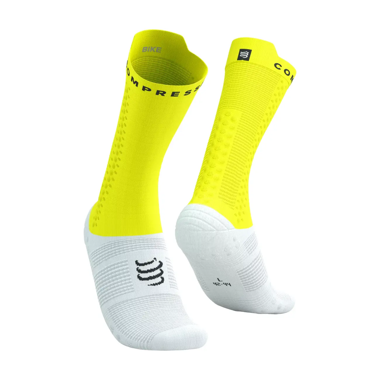 COMPRESSPORT Cyklistické ponožky klasické - PRO RACING V4.0 BIKE - bílá/žlutá 45-48