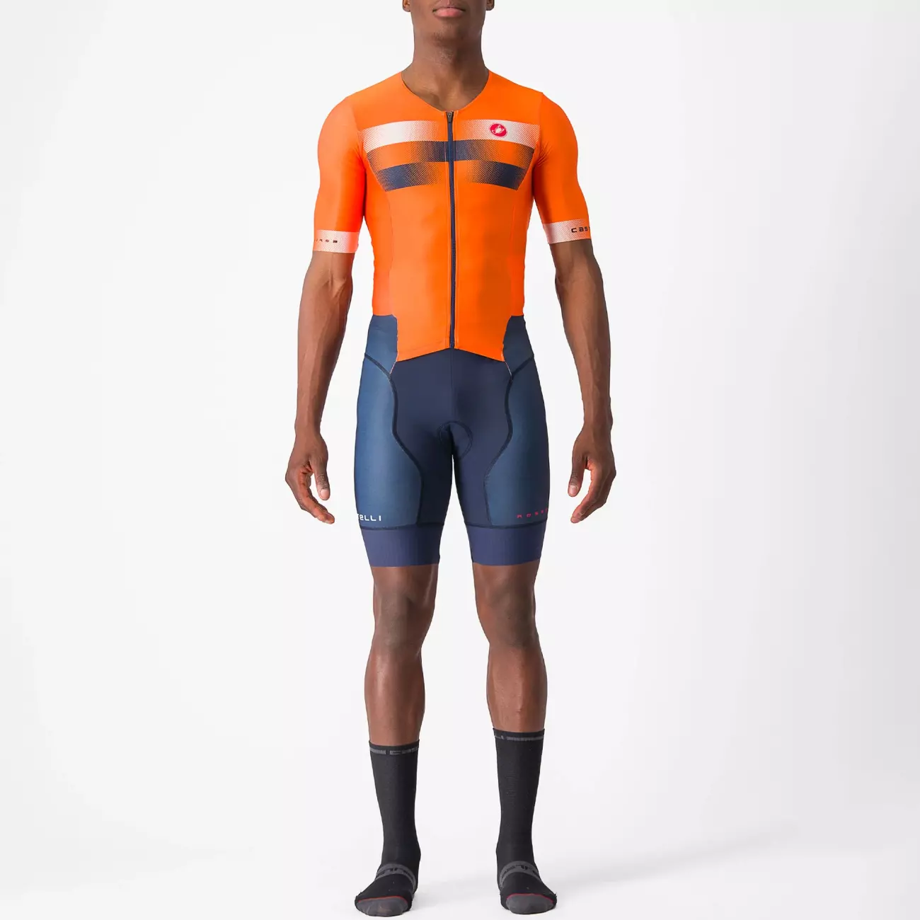 CASTELLI Cyklistická kombinéza - SANREMO 2 - oranžová/modrá/bílá