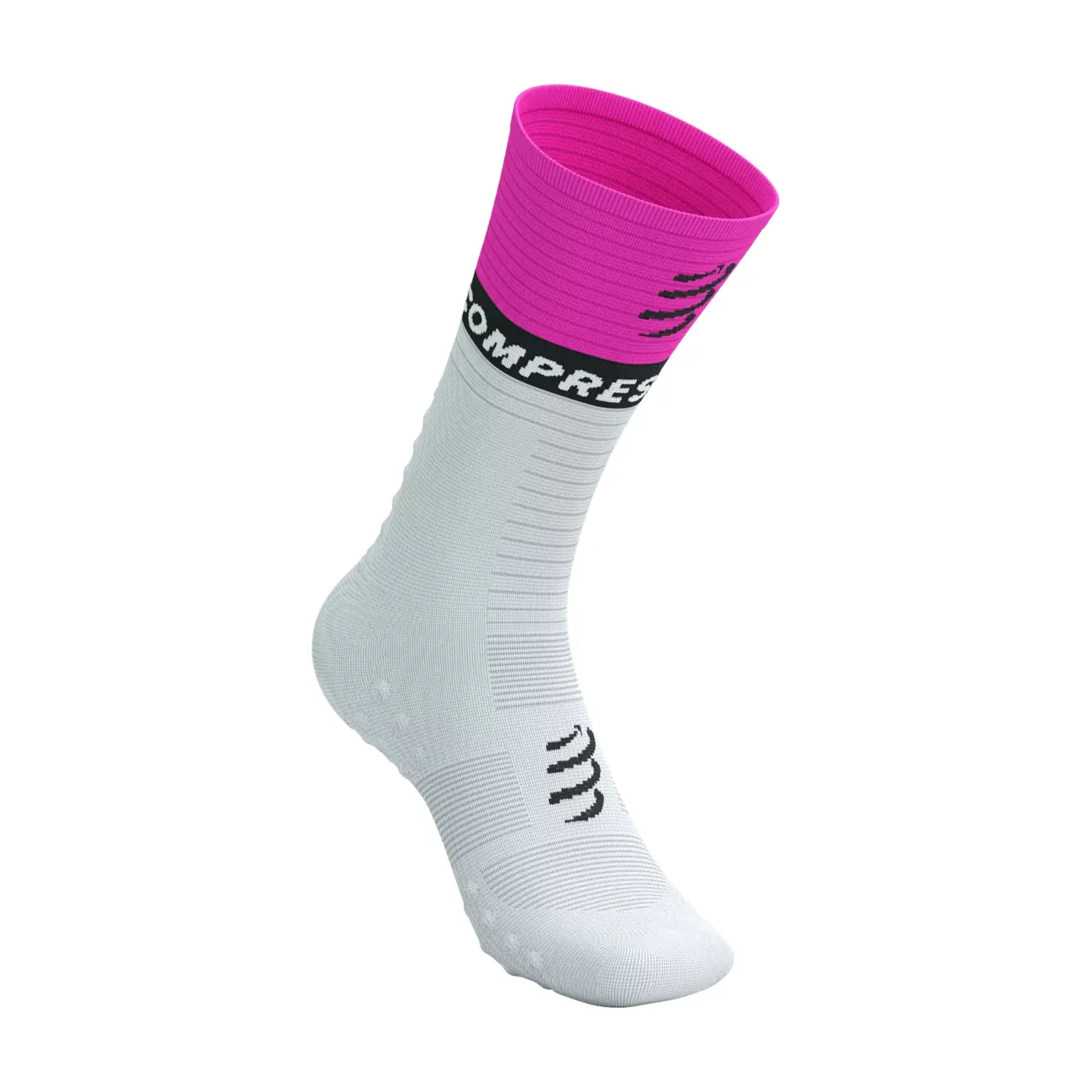 COMPRESSPORT Cyklistické ponožky klasické - MID COMPRESSION V2.0 - bílá/žlutá/růžová 39-41