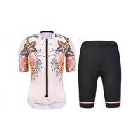 MONTON Cyklistický krátký dres a krátké kalhoty - BLOOMS LADY - oranžová/černá