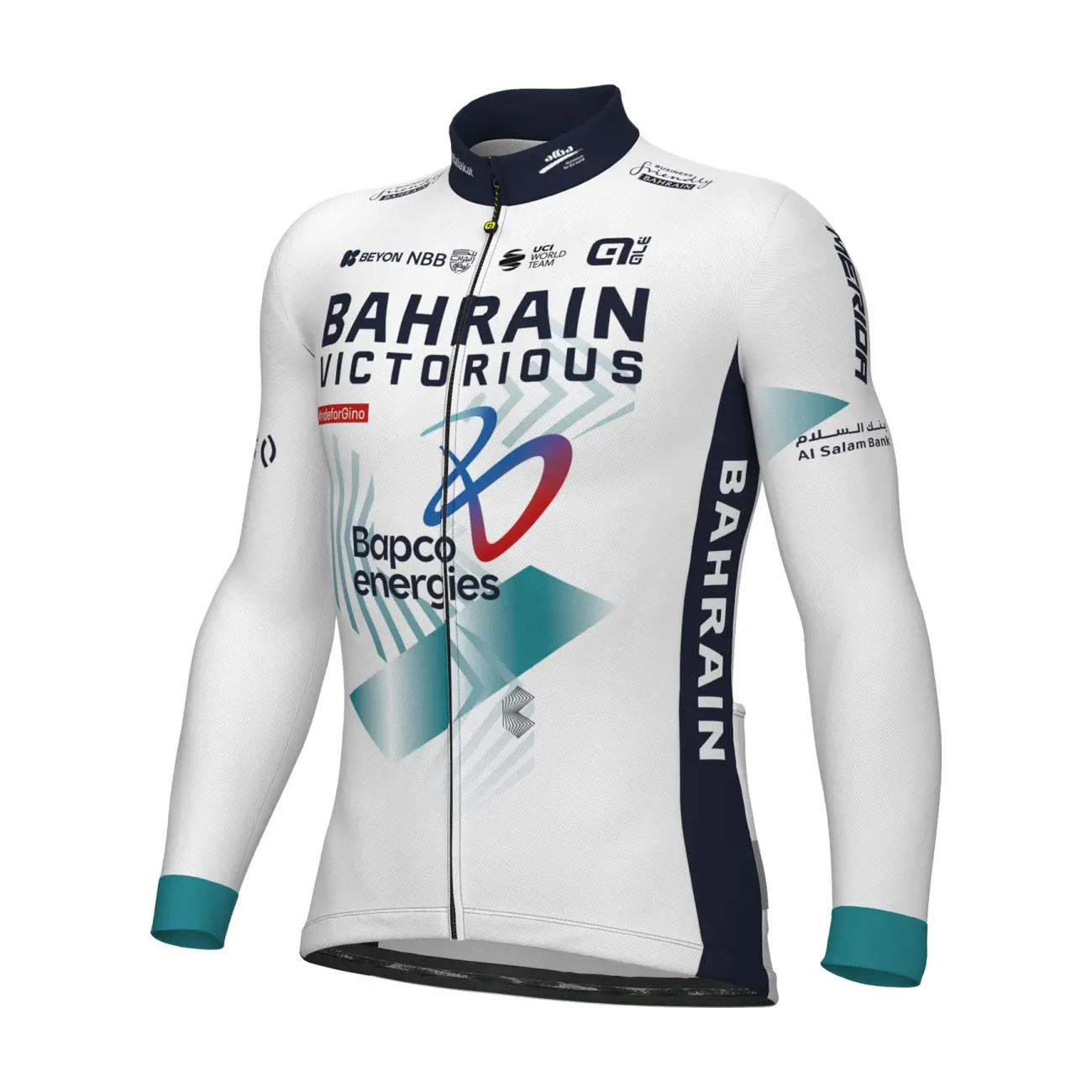 ALÉ Cyklistický dres s dlouhým rukávem zimní - BAHRAIN VICTORIOUS 2025 - bílá/modrá 2XL