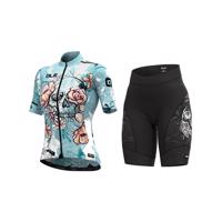 ALÉ Cyklistický krátký dres a krátké kalhoty - SKULL LADY - černá/světle modrá