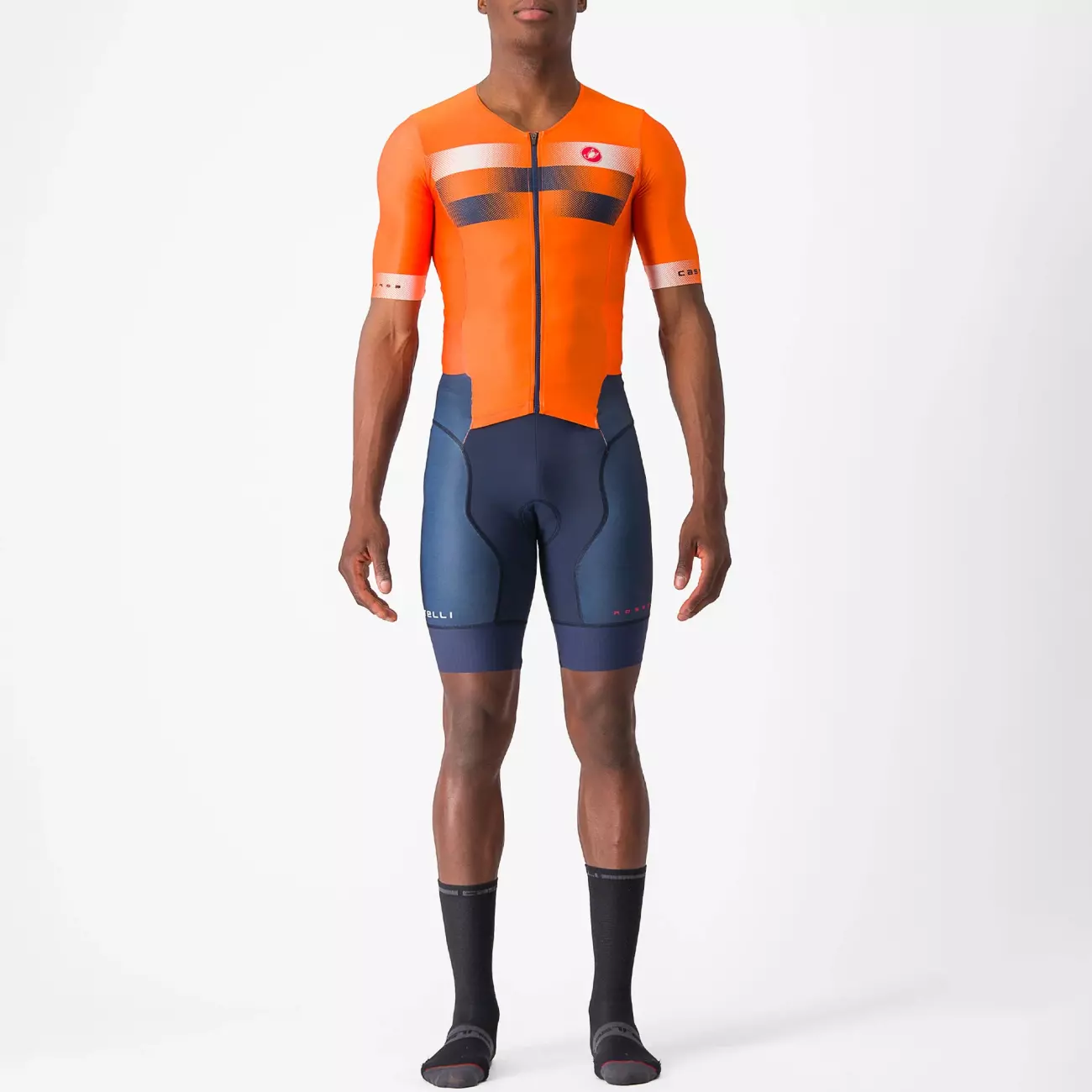 CASTELLI Cyklistická kombinéza - SANREMO 2 - oranžová/modrá 3XL