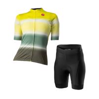 CASTELLI Cyklistický krátký dres a krátké kalhoty - DOLCE LADY - zelená/černá/žlutá
