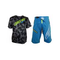 HAVEN Cyklistický MTB dres a kalhoty - CUBES NEO - černá/modrá