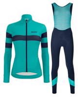 SANTINI Cyklistický zimní dres a kalhoty - CORAL B. LADY WINTER - modrá/světle modrá